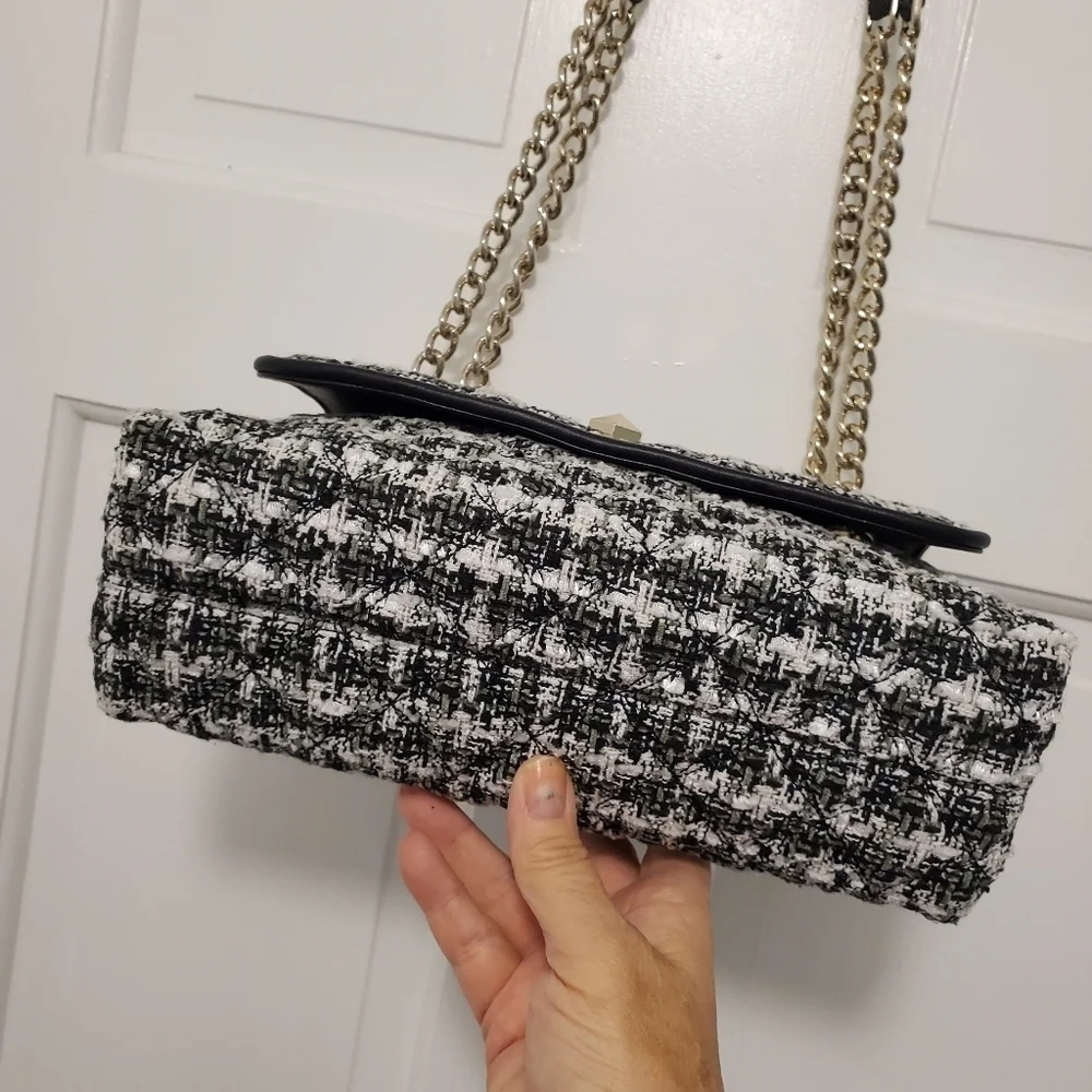 EUC Kate Spade Natalia Black & White Tweed Flap Close Crossbody/Shoulder Bag